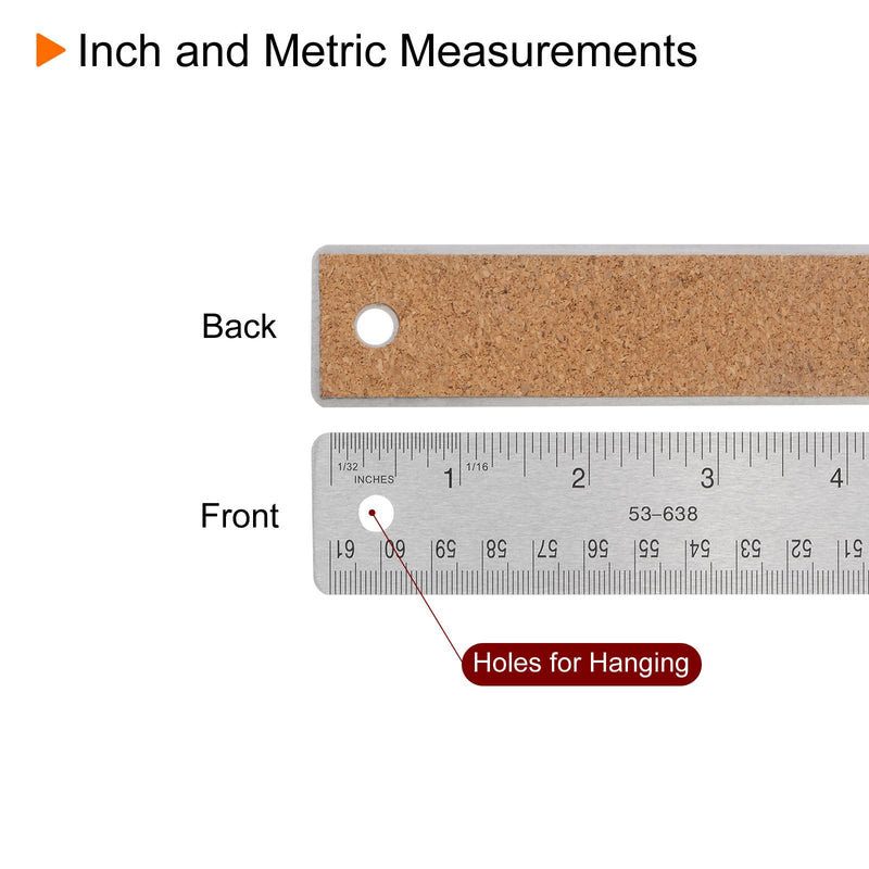 HARFINGTON Stainless Steel Rulers with Non-Skid Backing 61cm/24" Inch and Metric Metal Ruler Straight Edge Measuring Tool 24 Inch