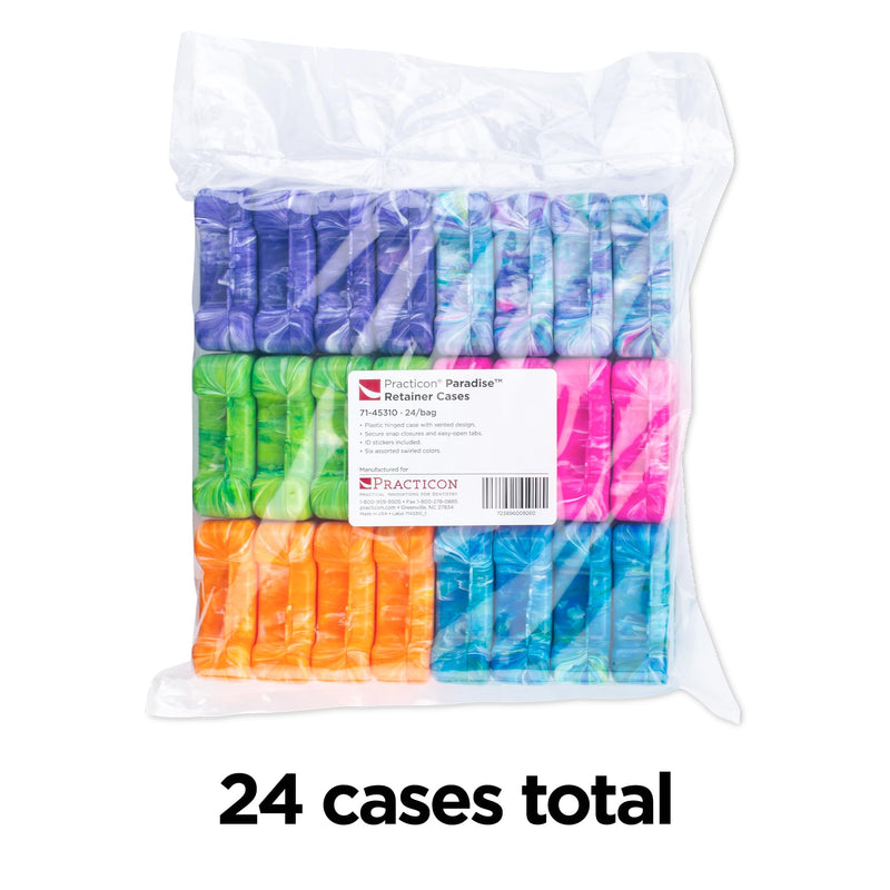 Practicon Easy Open Retainer Cases, Assorted Paradise Swirl Colors, Bulk Pack of 24