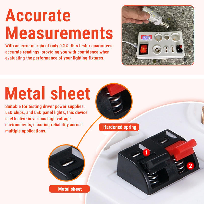 LED Bulb Power Tester, 60-300V Adaptive Voltage LED Strip Lamp Beads Light Source Testing Tool B22 E14 E27 GU10 G4 to G12 G9