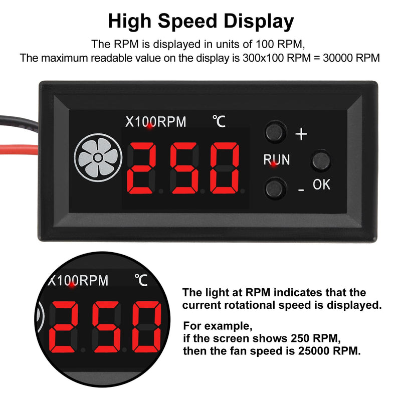 2pcs 4-Wire PWM Fan Temperature Controller (12V 3A) Fan Speed Controller with 1 Black Terminal Wire, Digital Display ℃ Temperature Controlled Governor, Dual-Display Fan Governor