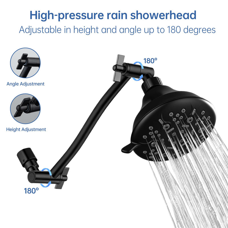 Joyrain 11-Inch Adjustable Shower Arm Extension | Unique Locking Gear Design | Universal G1/2 Fit for Standard Fixed Showerheads | Multiple Colors (Matte Black) Matte Black