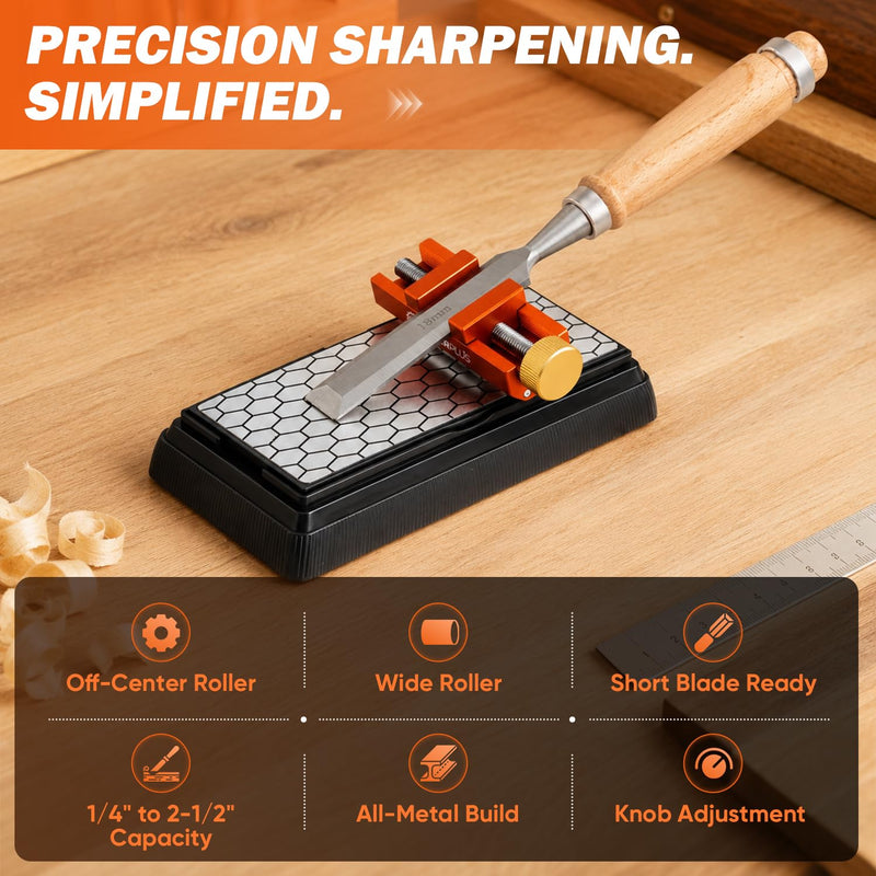 SakerPlus Honing Guide with Whetstone, Off-Center Sharpening Tool for Chisels and Planes, Width 0.2–2.55 Inches, Fine/Coarse Diamond Stone (Guide*1+Stone*1) Guide*1+Stone*1