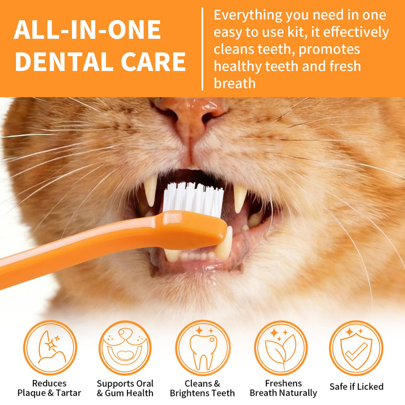 Cat Dental Kit with Salmon Flavor Toothpaste 1.06 oz | Enzymatic Cat Toothpaste, Includes Toothbrush & Finger Brush | Gentle Plaque & Breath Care 0.35 Fl Oz (Pack of 3)