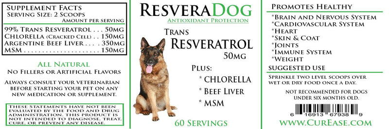 Resveradog: Dog 99% Tran Resveratrol Powder with Argintine Beef Liver, MSM & Chlorella - PawsPlanet Australia