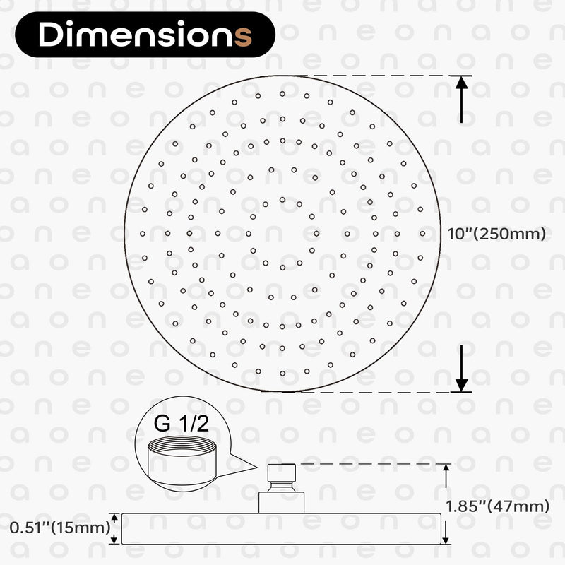 Rained Waterfall Shower Head 10-inch Large Overhead Showerhead High Flow 2.5 GPM with Adjustable Swivel Ball Joint, Matte Black SH001MB-D10 1 Pack