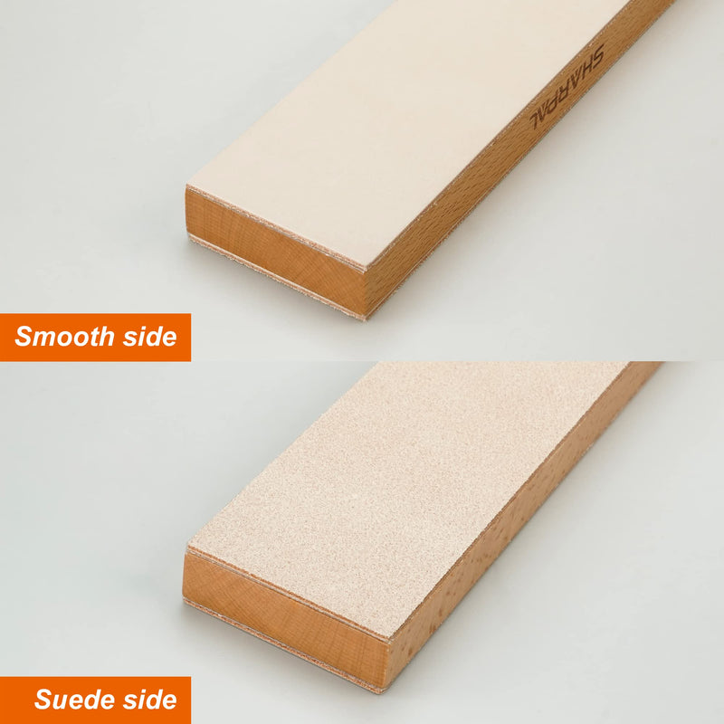 SHARPAL 205H Double-sided Leather Strop (Genuine Cowhide) 13.2" x 2.4" Kit with 2 Oz. Polishing Compound & Angle Guide, Knife Stropping Block for Sharpening & Honing Knives tools, Woodcarving Chisels Double-Sided Leather Strop with Compound