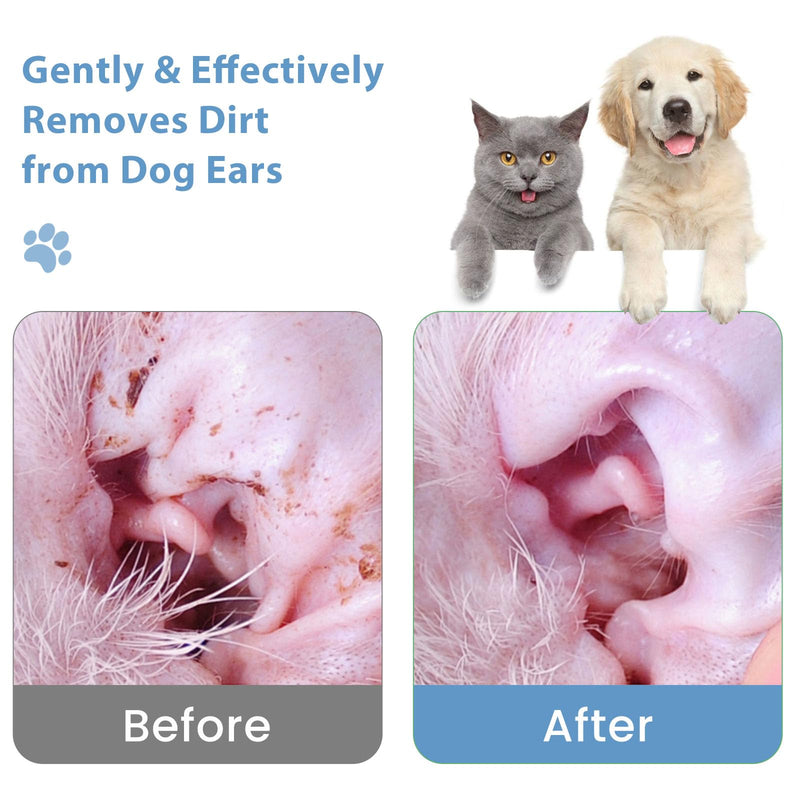 Dog Ear Wipes for Dogs - 1.9in-Wide Large Sized Finger Pads(60 Pads) | Plant-Based Cat Dog Ear Cleaner Wipes Cleaning Solution to Remove Dirt and Ear Wax, Relieve Itching & Inflammation 1.9 inch wide