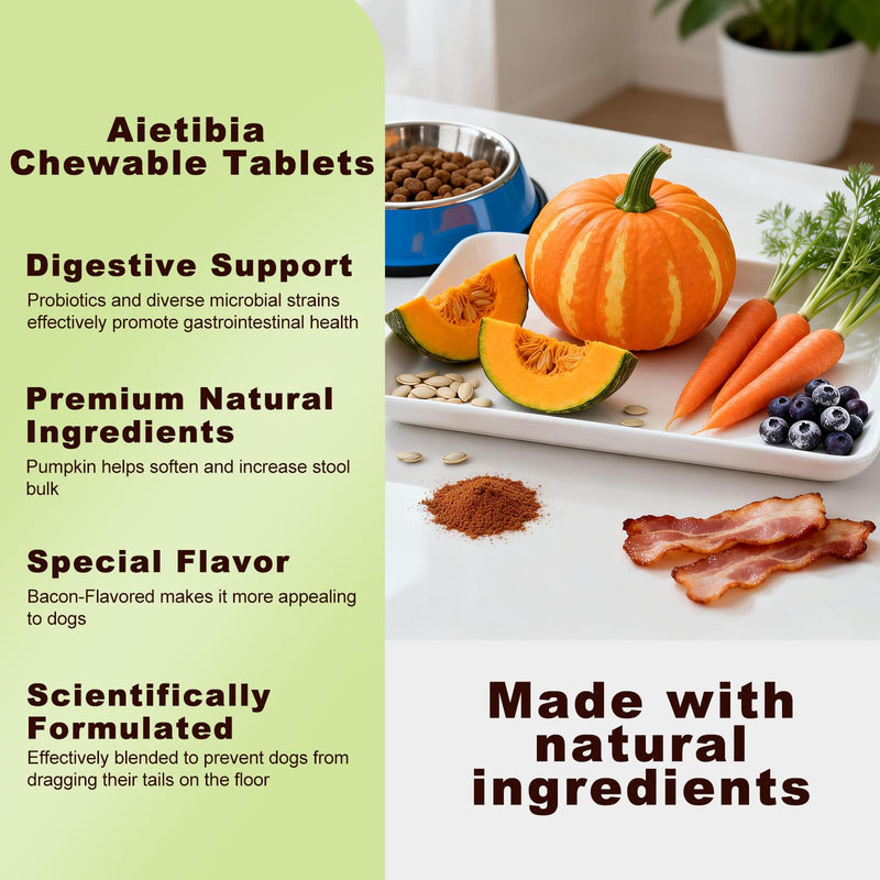 180 Chew Anal Gland Soft Chews for Dogs-Help Reduce Scooting with Pumpkin&Digestive Enzymes Probiotics Fiber Supplement-Bacon Flavor