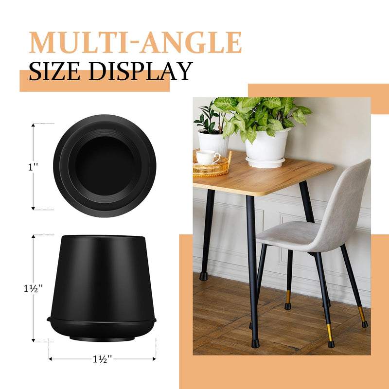 1" Round Rubber Chair Leg Tips Caps, Chair Leg Floor Protectors Furniture Legs Caps Non Slip Reduce Noise for Hardwood Floors (Black, 24 Pack) Black 1" - 24Pack