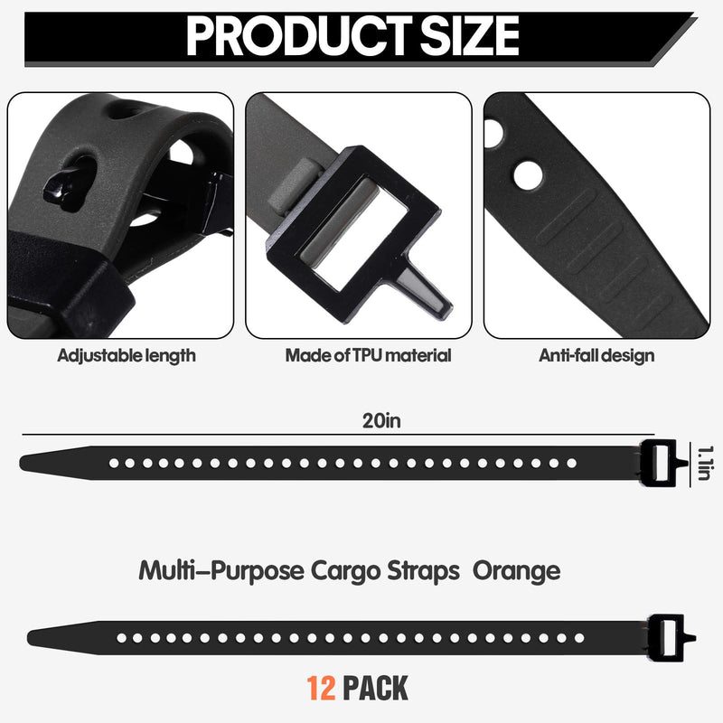 Blulu 8 Pack Reusable Industrial Straps 20" Length Reliable Tension Straps for Securing Bike Motor Gear -70 Lb. Working Load, Elastic Cable Ties for Welders Skis, Garden Hoses (Black) Black 20"