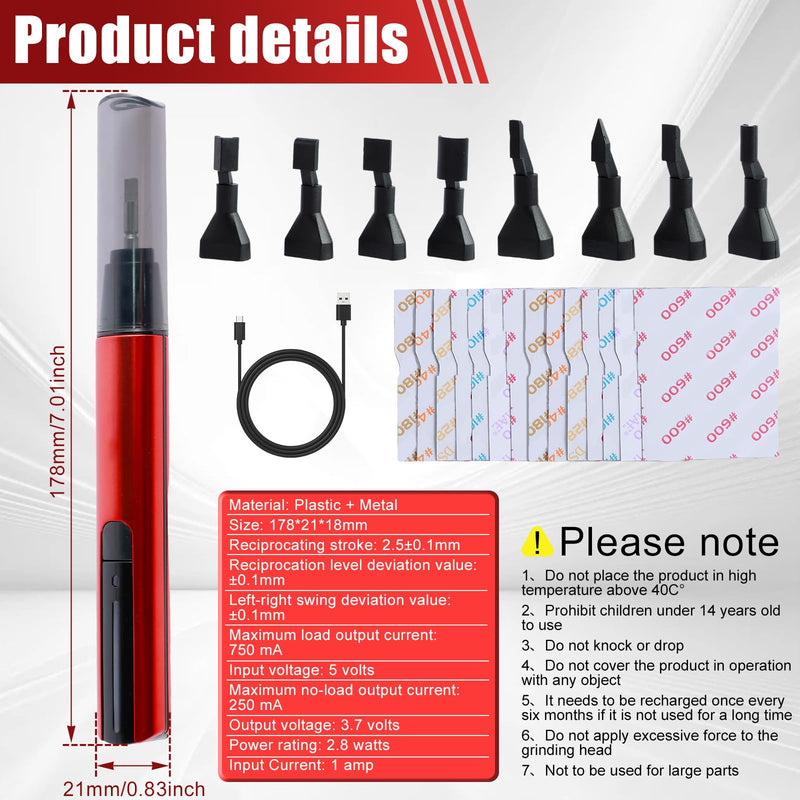 Reciprocating Sander,USB Quick Charging Electric Sanding Pen,Mini Pen Sander With 8pcs Sanding Head