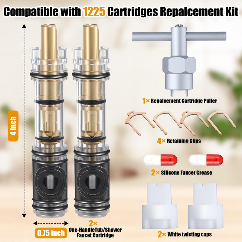 2 Pcs Dual Seal Cartridge Replacement Compatible with Moen 1225/1225B, 1 Pc Cartridge Puller Replacement for 104421, One Handle Lavatory and Bathroom Faucet Cartridges Kit for Shower