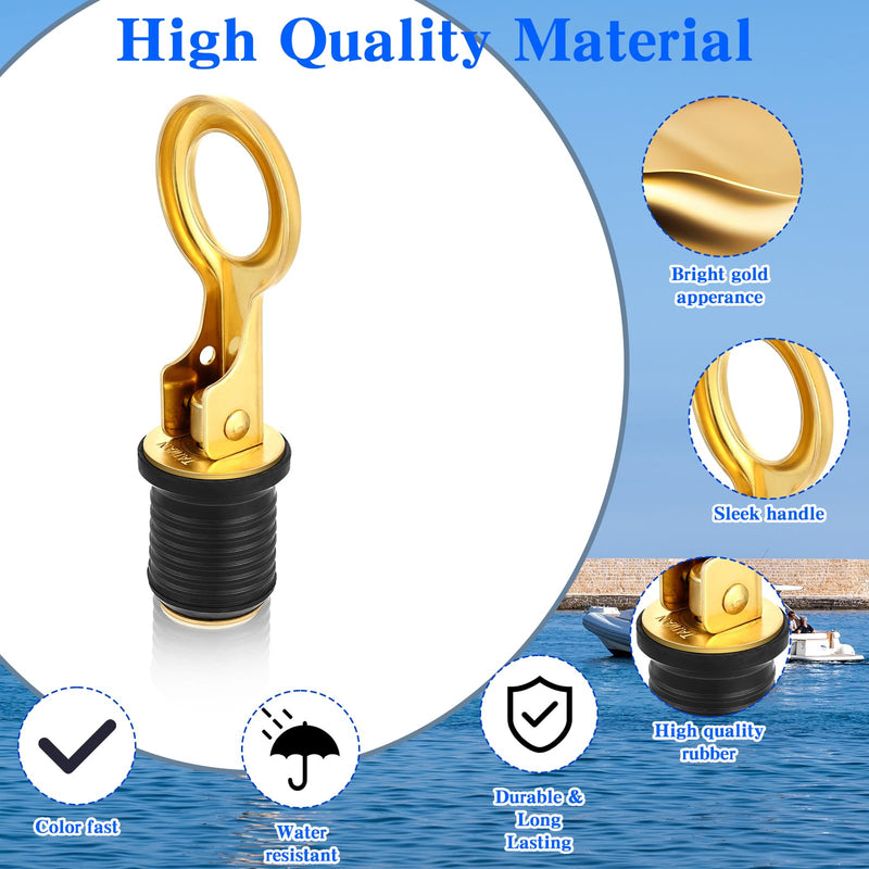 4 Pack 1 Inch Marine Drain Plugs Set Brass Snap Lock Baitwell & Snap Handle Drain Plugs for Boat Yacht Kayak Boat Yacht Kayak Marine Rust Proof Accessories