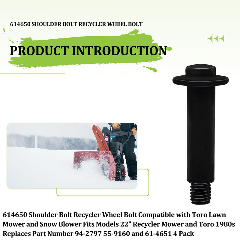 614650 Shoulder Bolt Recycler Wheel Bolt Compatible with Toro Lawn Mower and Snow Blower, Fits Models 22" Recycler Mower and Toro 1980s, Replaces Part Number 94-2797, 55-9160 and 61-4651, 4 Pack