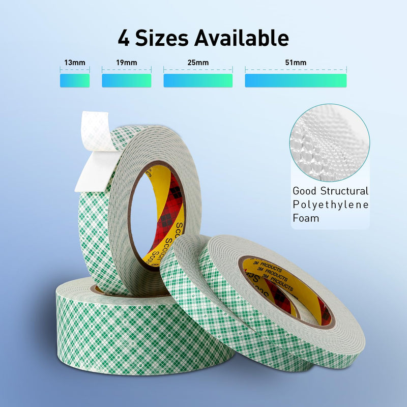 Double Sided Tape Foam Tape 1/2" x 18Ft Made of 3M High Shear Adhesive Mounting Tape with High Temperature Resistance for Interior Exterior Mounting Applications and Other Home Office Deco
