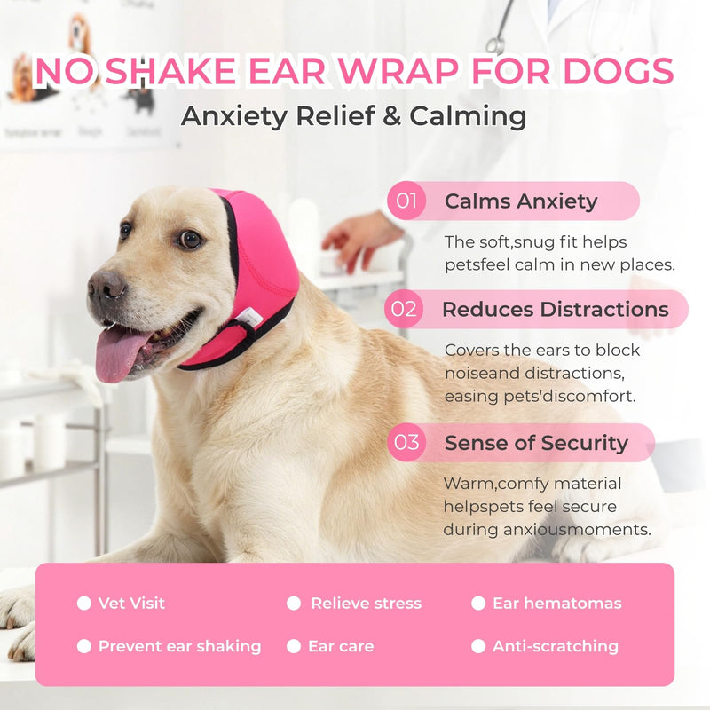 Dog Ear Covers for Bath,Shower,Elastic Dog Ear Muffs Noise Reduction Anxiety Relief,No Flap Ear Wrap Calming Hood for Grooming,Blow Dry,Thunder,Waterproof Ear Protection for Dogs(Pink,S) Pink S (Head Circle:10"-15")