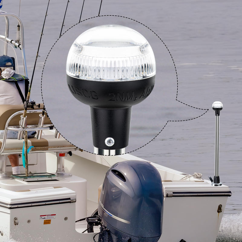 Stern Light Boat Anchor Light Marine Navigation Lights USCG 2 NM LED All Round White Removable 2 Pin Plug in Stainless Steel Base Flush Mount12 Volts 22 Inches