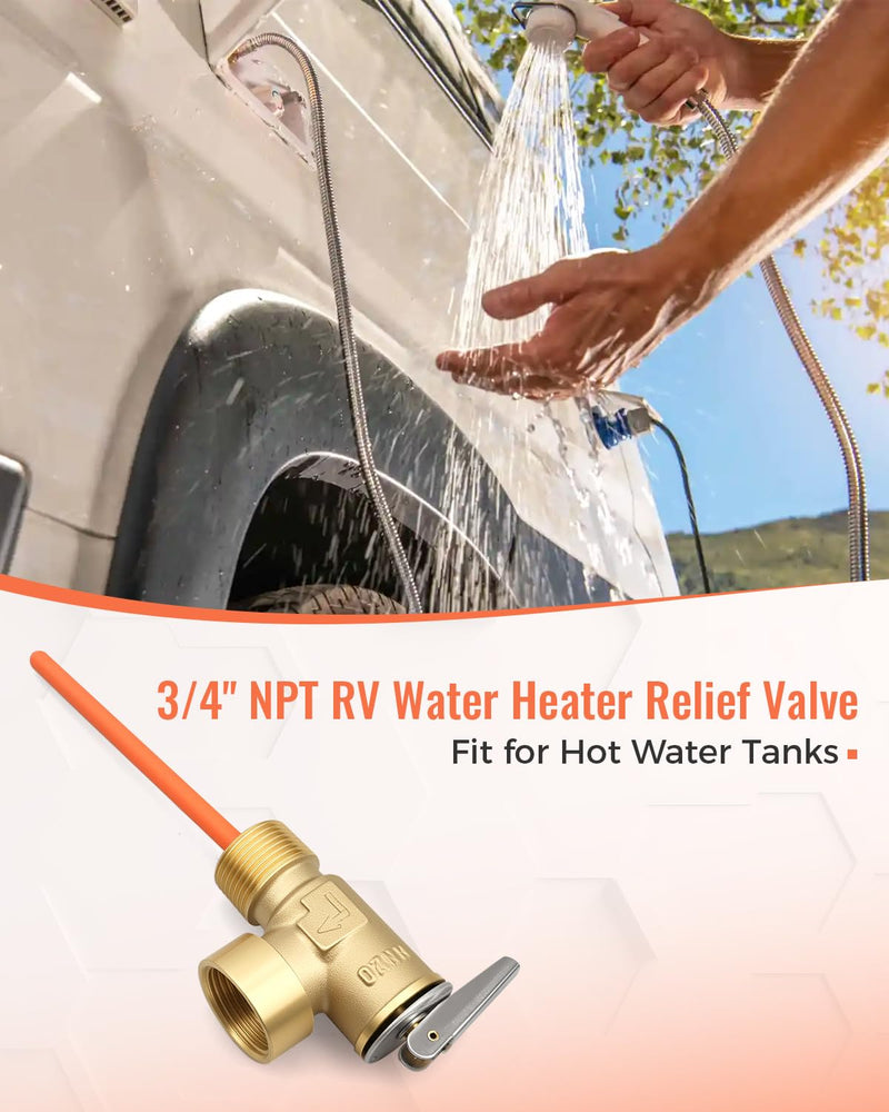 3/4" Temperature and Pressure Relief Valve with Extended Probe, 150 PSI 210°F Safety Valve, Pressure Relief Valve Fit for Suburban RV Water Heater or Home Heater Thickened Brass Body 3/4" NPT Connection