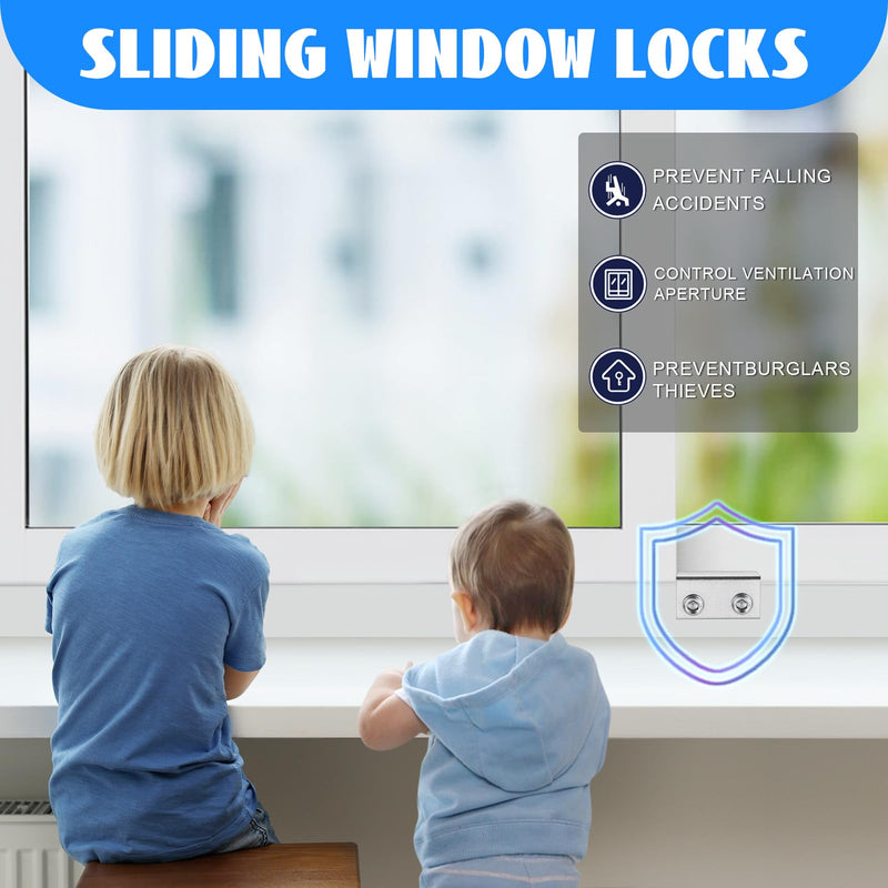 Sliding Window Locks (2 Pack), Window Locks for Up and Down Windows and Horizontal Windows, Window Security Bars, Window Security Lock with Key，Adjustable Security Window Locks (Silver) Silver 2