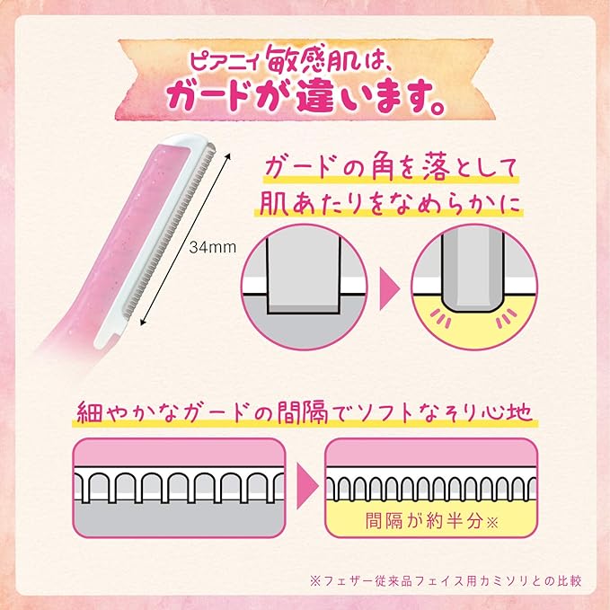 FEATHER Piany, Sensitive Skin, Face Guard Included, 3 Pieces, Made in Japan, Razor, Women's, Cheeks, Forehead, Mouth - NewNest Australia