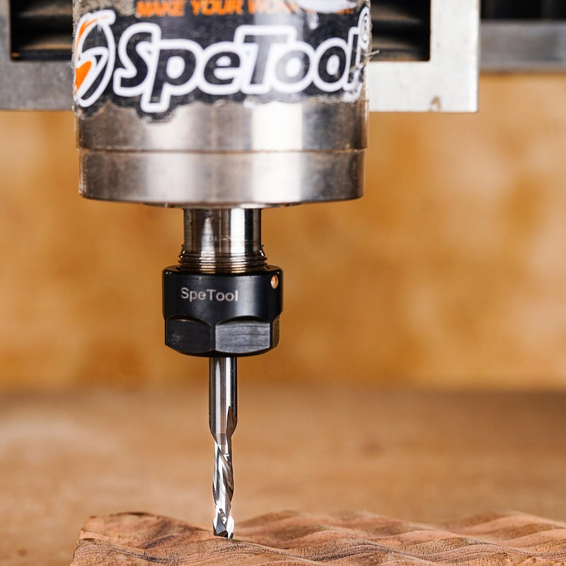 SpeTool 5PCS Compression Router Bits 1/4 inch Shank 1/4" Cutting Diameter ,Carbide UP Down CNC Router Bits Set Wood Router End Mills Carving Slotting Edge Cutting 5