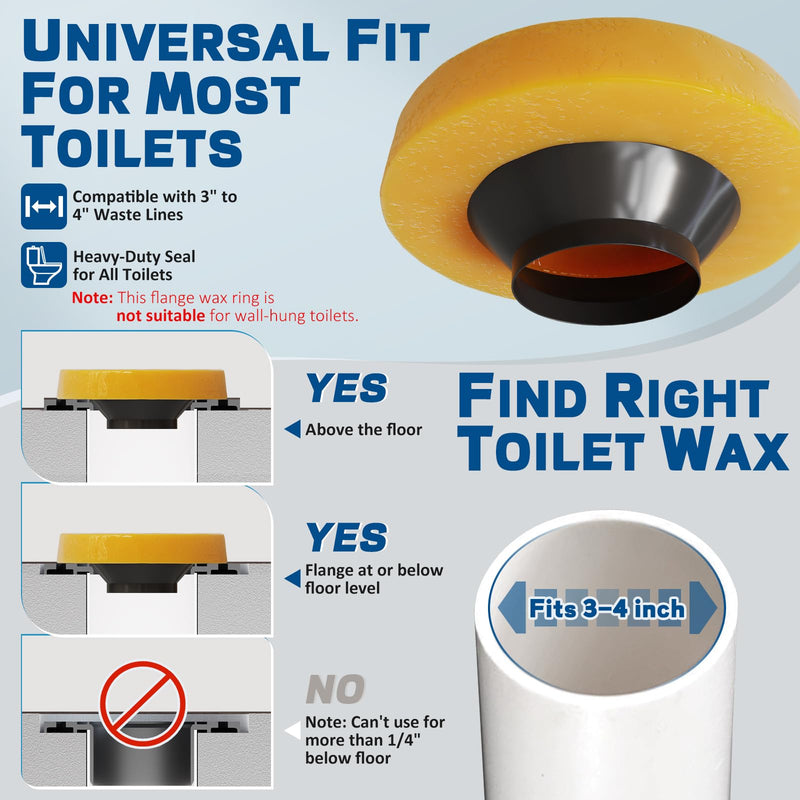 NEEXAN Toilet Flange Repair Kit with Wax Ring and Bolts, Fits 3-4 in Drains 8