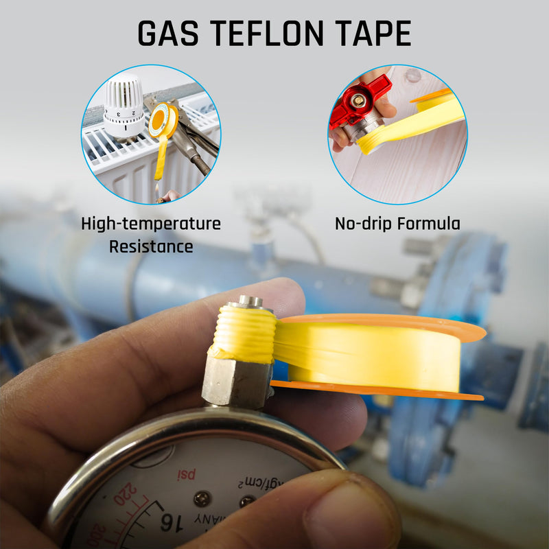 Yellow Gas Pipe Thread Sealant Tape - Pack of 1-260" Length 1/2" Width Thread Seal Tape - for Propane, Natural Gas, and More