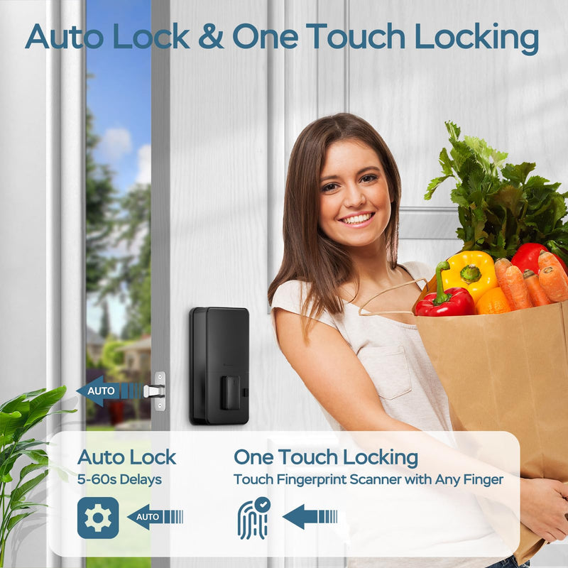 GeekTale Fingerprint Deadbolt with App, Smart Deadbolt Lock for Front Door, Keyless Entry Door Lock, Biometric Dead Bolt, Electronic Door Knob Black- Peltate