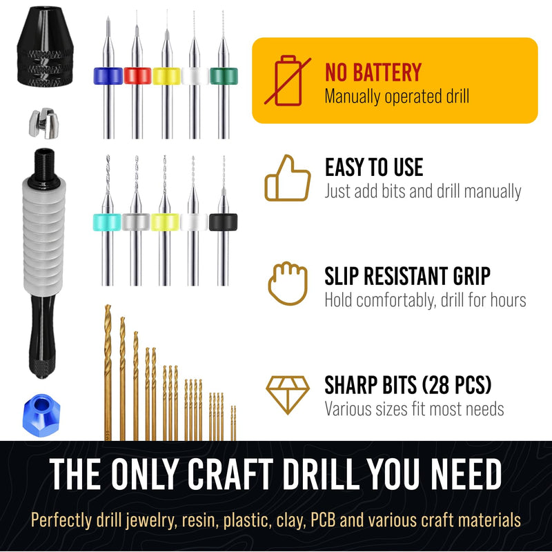 Micro Drill Bits Set with Pin Vise | Small Hand Drill Bit Set - Pin Vise Hand Drill Manual, PCB Mini Drill Bits for Resin Beads Polymer Clay | DYI Jewelry Making Drill, Craft Drill Bits Set Professional