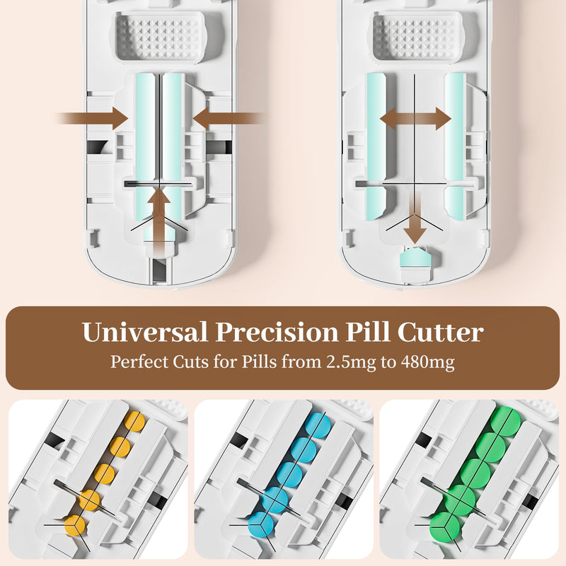 Pill Cutter for Small Pills, Pill Splitter for Tiny Pills - Precisely Cuts into 1/2, 1/3, 1/4 | Portable & Easy-Grip Design