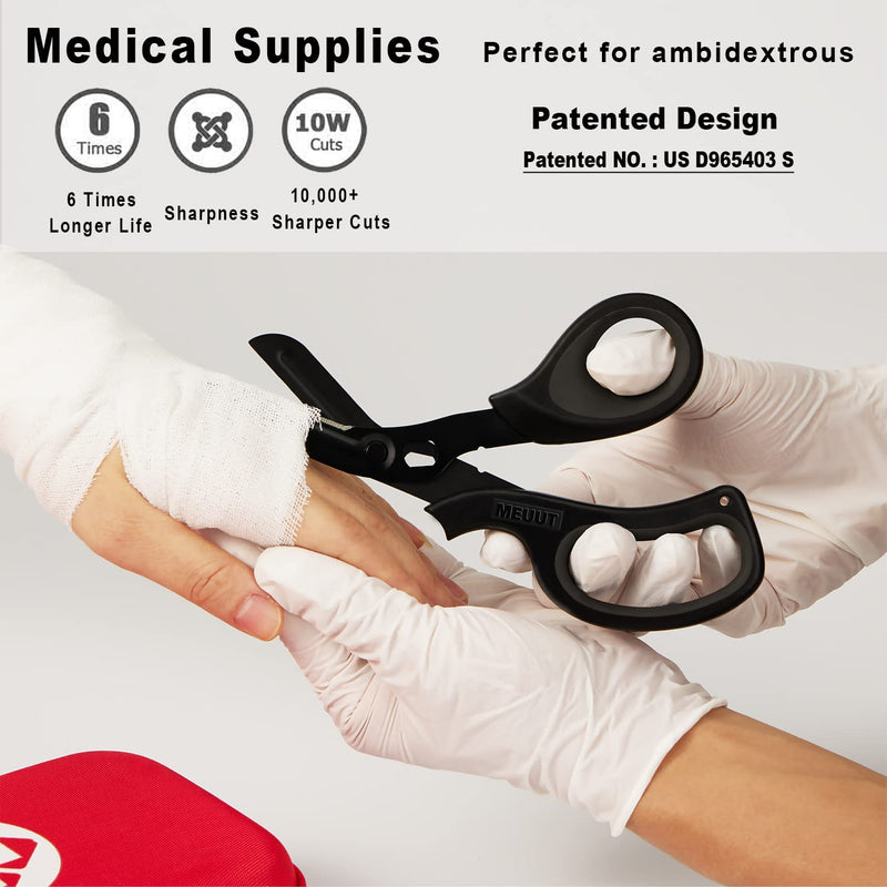 MEUUT 2 Pack Medical Scissors Trauma Shears for Nurses -Patented Bandage Scissors with Non-Stick Blades, Surgical Grade Shears Stainless Steel EMT Scissors for All Purpose Black+black