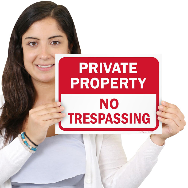 SmartSign Private Property No Trespassing Sign, 9" x 12" Polystyrene Plastic (Pack of 5) Screen Printed, 10 mil Polystyrene Plastic, Red and White, Made in USA Pack of 5