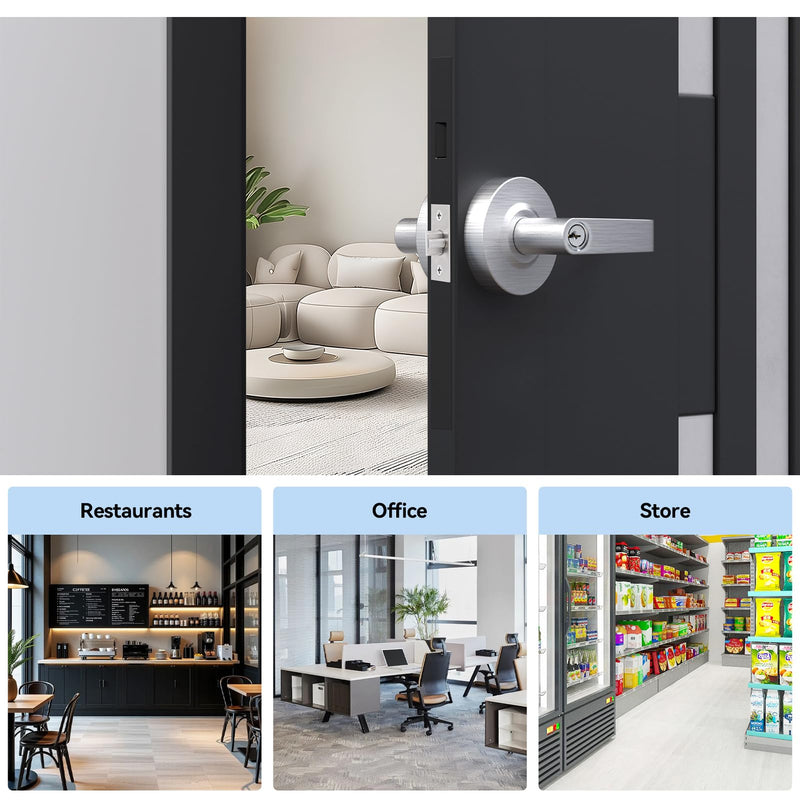 BSEED Keyed Entry Commercial Door Lever Lock, Heavy Duty Grade 2 Lever Handle, ADA Compliant, UL 3 Hour Fire Rated, Non-Handed, Satin Chrome Finish, 2-3/4" Backset for Office & Exterior Doors