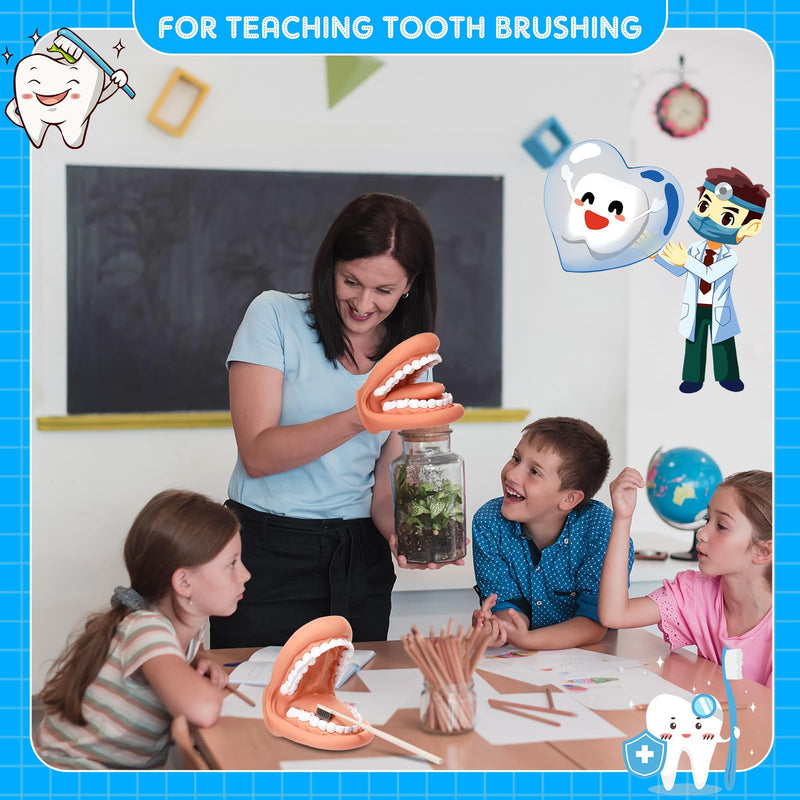 Patelai 2 Pcs Mouth Puppet with Tongue Teeth Mouth Hand Puppet Dental Mouth Model and Toothbrushes for Boys Girls Educational Tool Speech Therapy
