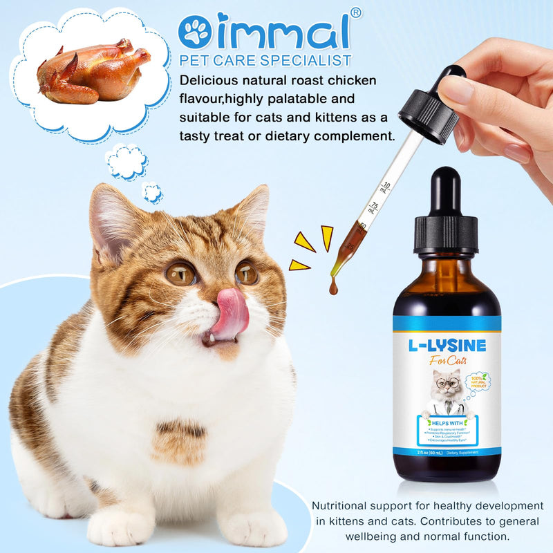 Natural Cat Lysine Drops for Immune Support – L-Lysine Supplement with Astragalus & B Vitamins for Respiratory Health, Tear Stain Relief, Skin & Coat Care – 100% Natural Liquid Drops for Cats(2 fl oz)