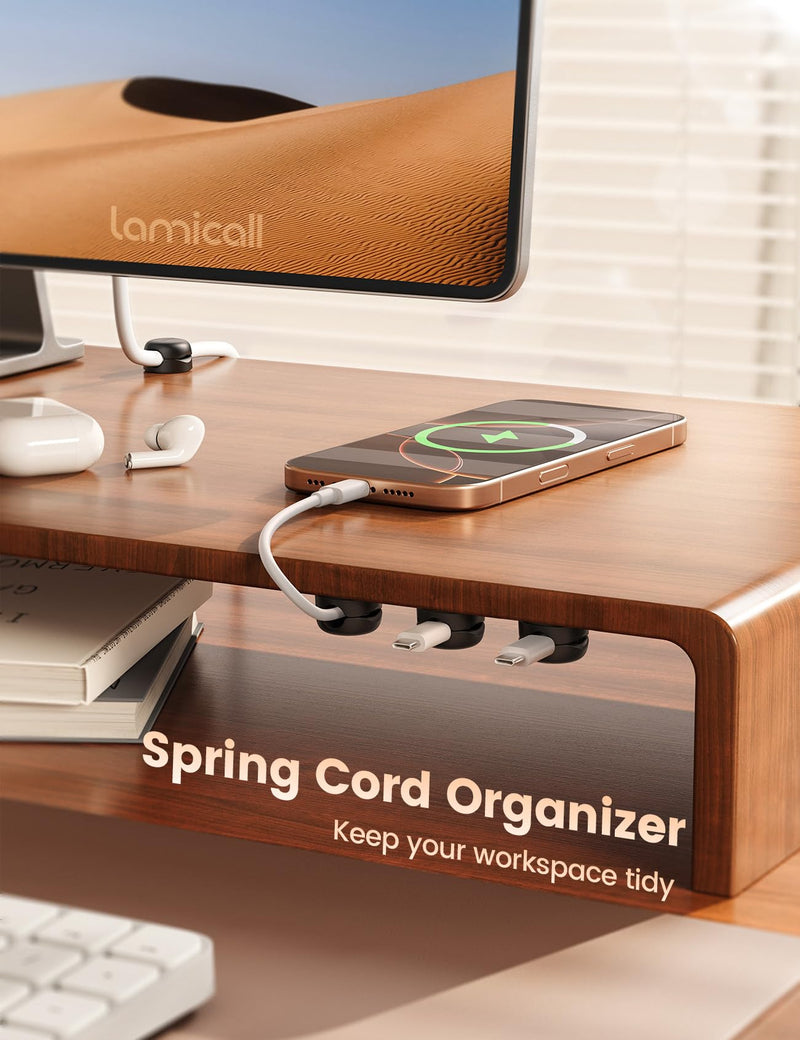 Lamicall Cable Clips, Spring Cord Organizer Holder - 6Pack Latest Compact Desk Cable Management Clips, Nightstand Phone Charging Cord Holder, 8mm Slot Adhesive Wire Organizer, Desk Office Accessory