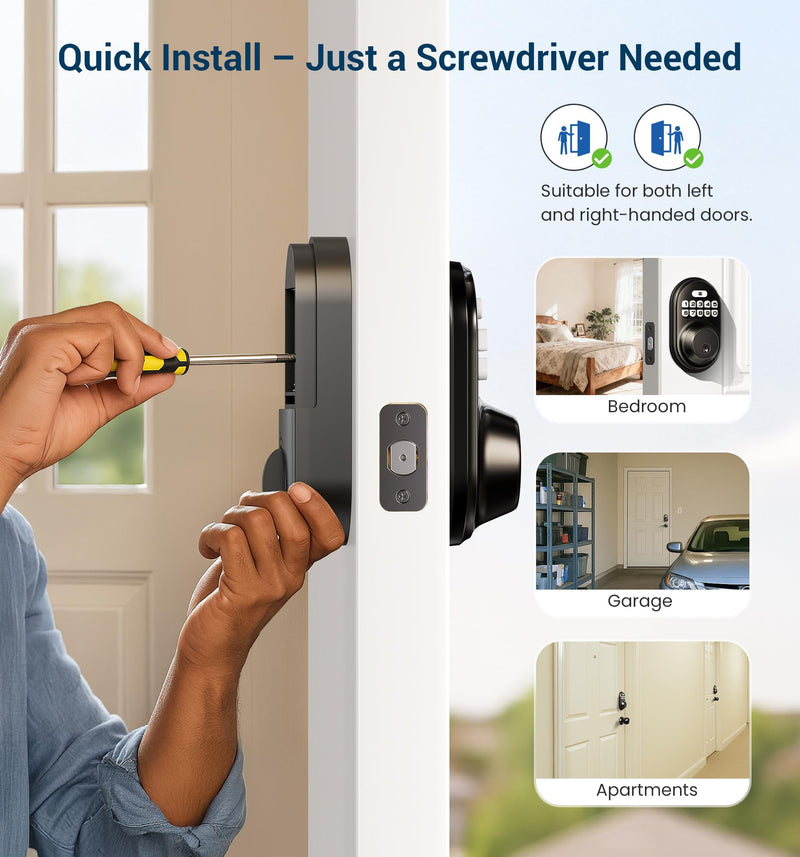 Veise Keyless Entry Door Lock, Electronic Keypad Deadbolt, Keyed Entry, Auto Lock, Anti-Peeking Password, Back Lit & Easy Installation Design, Matte Black