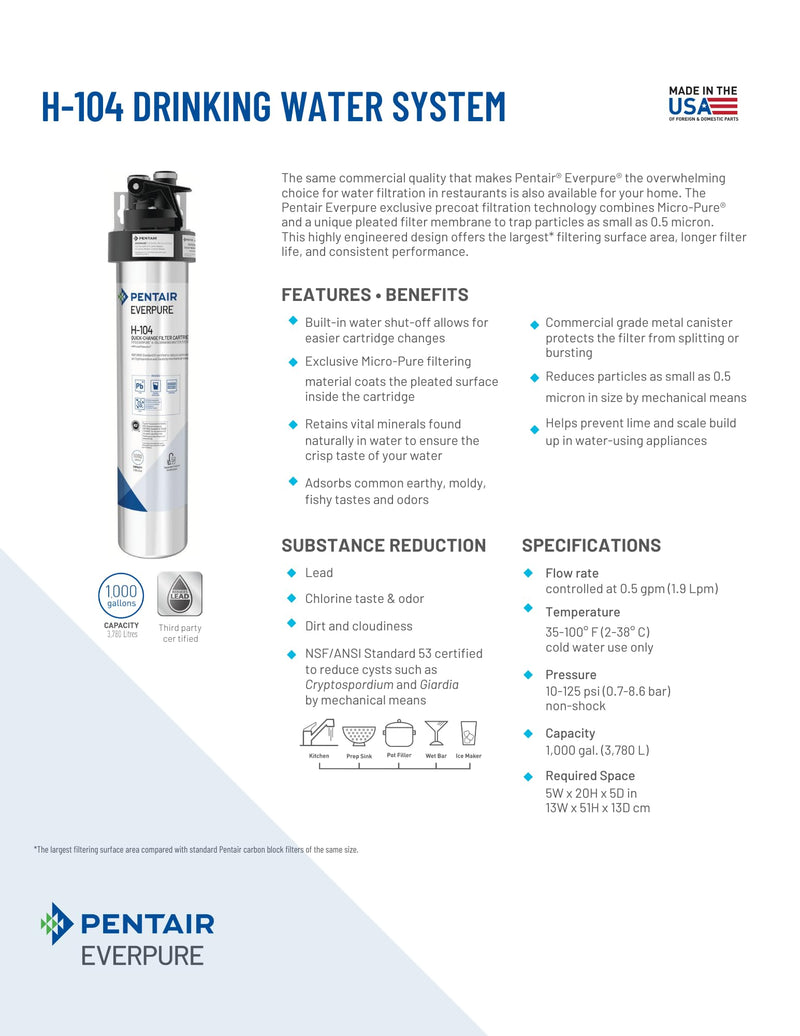 Pentair Everpure H-104 Quick-Change Filter Cartridge, EV961211