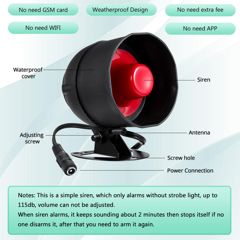 KERUI Standalone Home Office Shop Security Alarm System Kit,Wireless Loud Indoor/Outdoor Weatherproof Siren Horn with Remote Control and Door Contact Sensor,Motion Sensor,Up to 115db,NO WiFi/GSM/APP No Wifi Alarm Kit