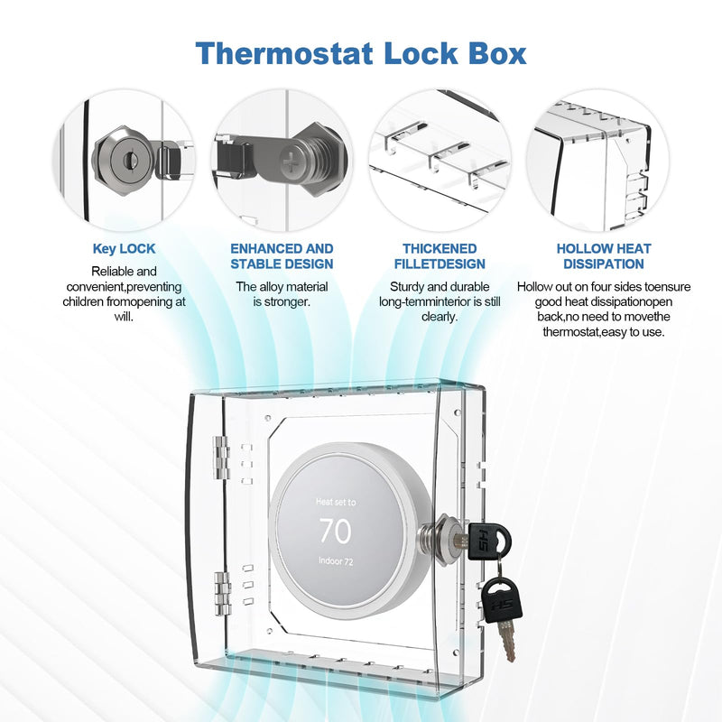 Thermostat Lock Box,Thermostat Lock Box with Key,Thermostat Guard,Transparent Thermostat Protective Cover,Compatible with Thermostats 4.88''X4.64''X1.97'' or Smaller (Square - Key lock) Square - Key lock