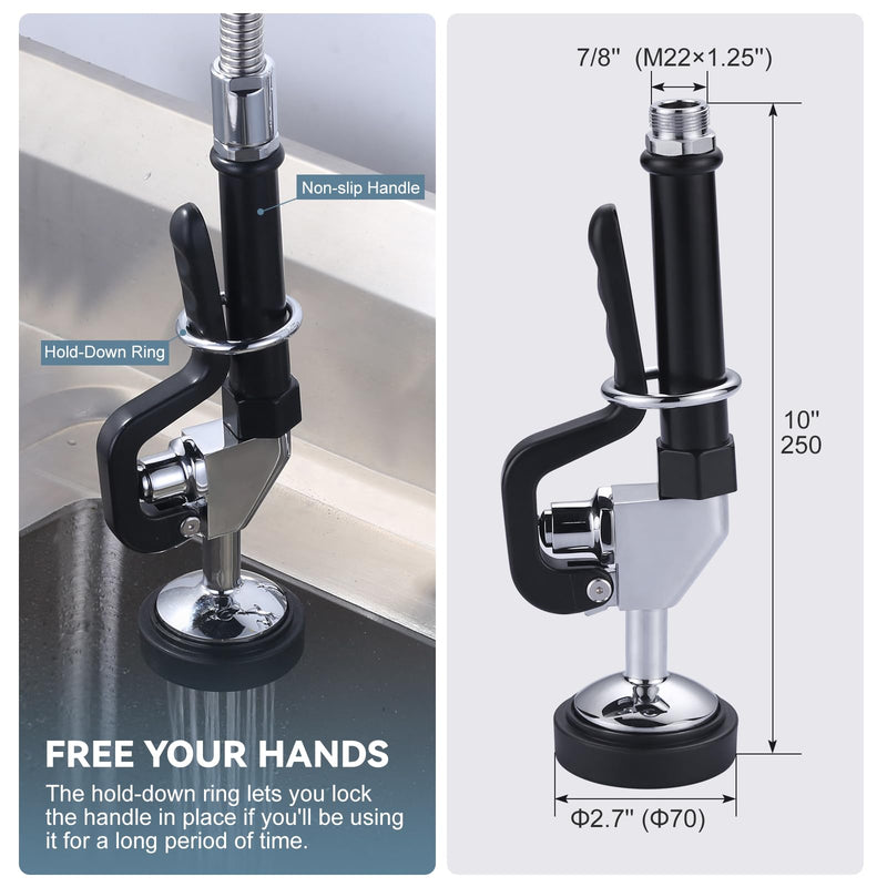 Commercial Sink Sprayer Head: 7/8"-20UNEF Black Pre Rinse Sprayer - 3.85 GPM High Pressure Pull Down Spray Head - Handheld Dish Sprayer Nozzle for Commercial Kitchen Faucet (Chrome Finished)
