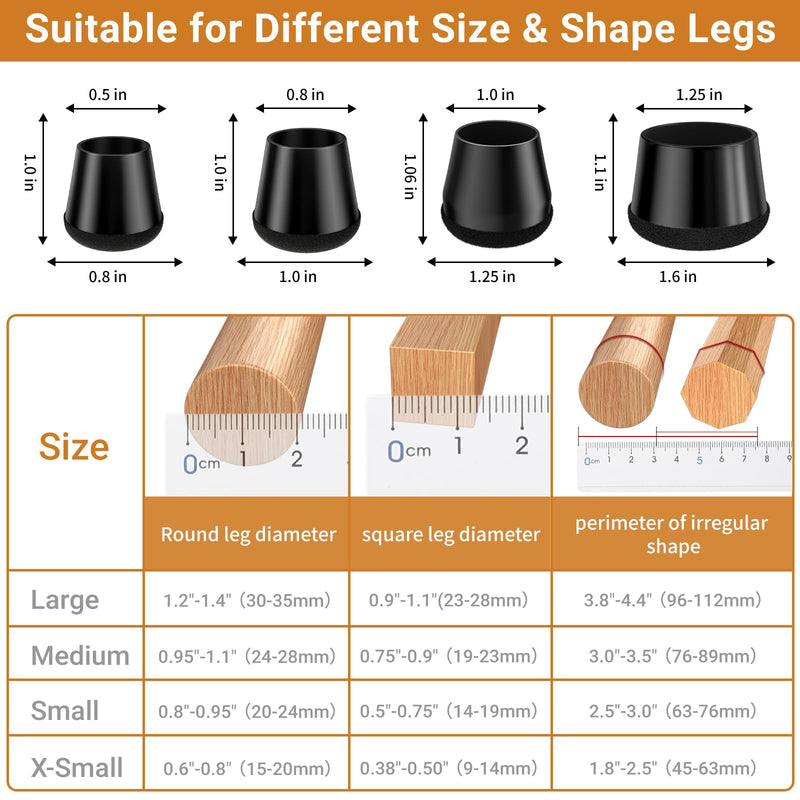 24 PCS Silicone Chair Leg Floor Protectors Extra Small(0.6"-0.8") Rubber Felt Furniture Pads Chair Legs Caps/Covers for Hardwood Floors, Tile from Scratches & Reduce Noise - Round, Black 24PCS-Black X-Small(0.6"-0.8")