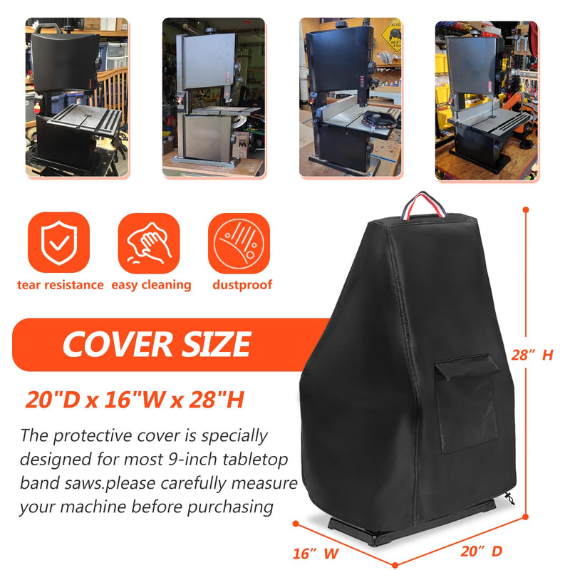 9-Inch Benchtop Bandsaw Cover, Heavy Duty Dustproof Metal Cutting Band Saw Cover with Plush Lining,Black 20"D x16 "W x 28"H Black