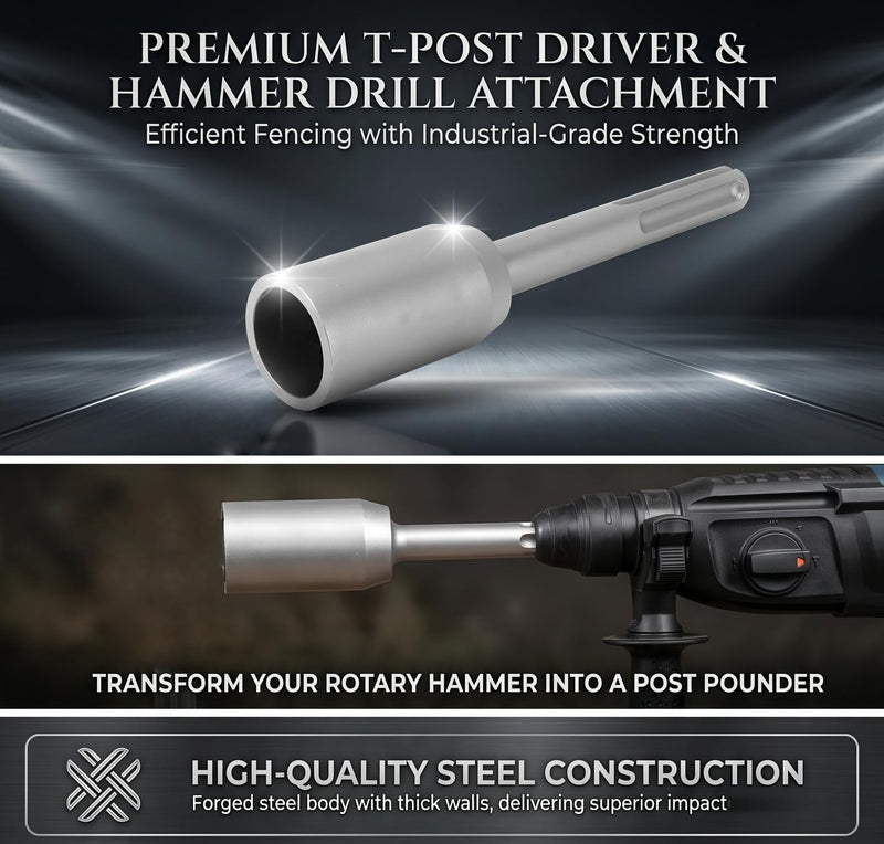GLOGLOW SDS MAX Post Driver Bit, 30mm T Post Pounder | Ground Rod Driver Attachment, 5 Pit Shank, Rotary Hammer Fence Post Pounder, Steel, For Hammer Drills