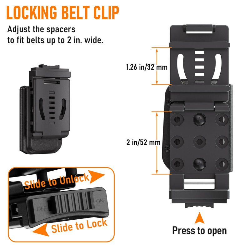 Kydex Multitool Sheath for Leatherman MUT, Dual Clips, Adjustable Retention | 1.5 mm Kydex, one-handed draw, positive click, horizontal or vertical carry, locking clip fits 2.05 in belts