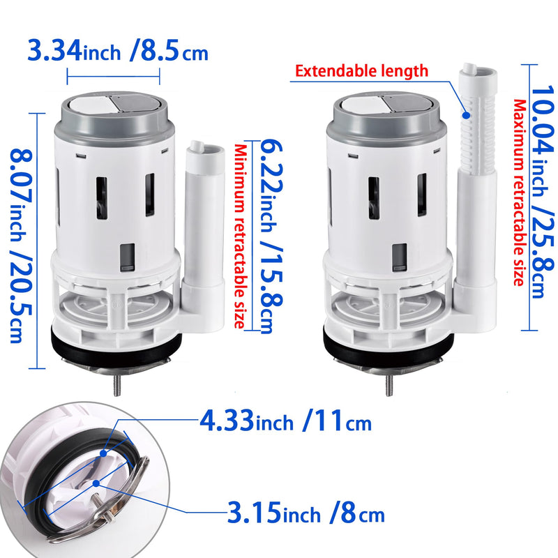 3" Flush Valve Replacement Fit for One-piece Toilet Cistern Bottom Measures 8 cm for Height in 25.8 cm