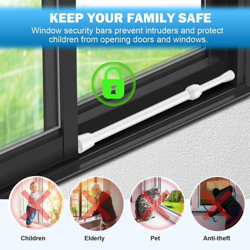Artoshin 1 Pack Window Security Bar Adjustable Sliding Lock Security Stick for Rubber Tips, Adjustable Sliding Glass Door Lock Bars 15.7''-27.5'' Tension Rods 1.2'' Diameter Window Safety Lock Bar 16" to 28"-1Pcs