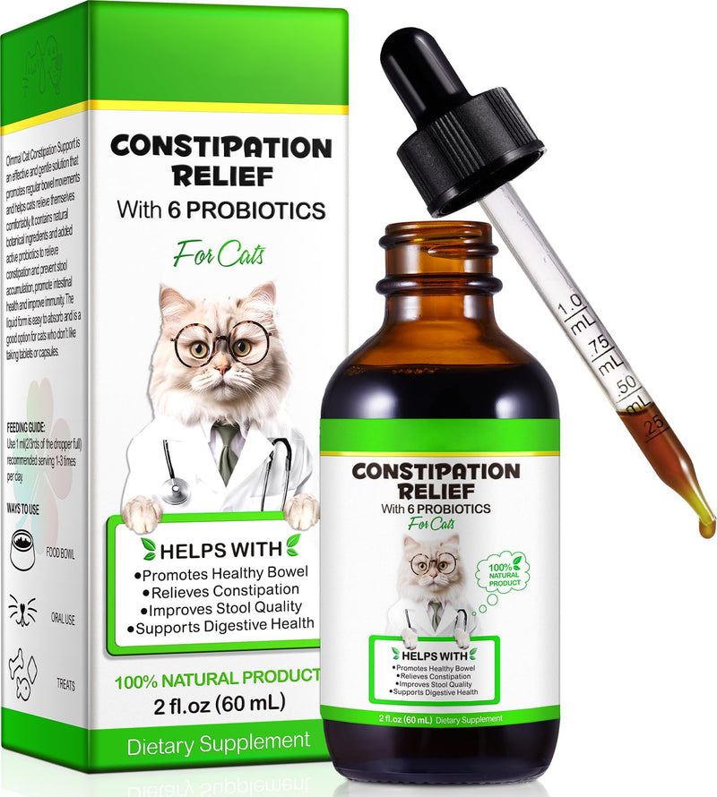 Cat Constipation Relief - Natural Laxative with 6 Probiotics Stool Softener, Digestive Support for Hairball Relief & Bowel Movement, Promotes Digestive Health, 2 fl oz (1 PCS) 1 PCS