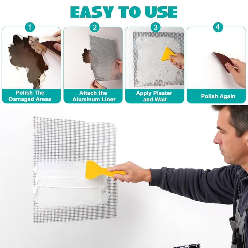5Pcs Drywall Repair Kit Large Hole, 12 x 12in Self-Adhesive Drywall Patch Kit with Sandpapers & Scrapers, Wall Repair Patches for Big Holes & Cracks, Quick Fix for Ceiling Bathroom Wall Damage 5Pcs