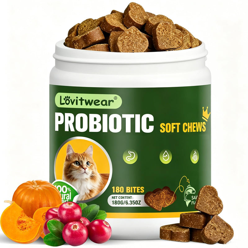 Cat Probiotic Soft Chews, Salmon Flavor, 1B CFU, Grain-Free, Omega 3&6, Cranberry, Gut Health & Digestive Support B